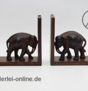 Vintage Elefanten Buchstützen Paar | Figürliche Tierfigur Edelholz Bücherhalter | 60s Mid Century Bookends