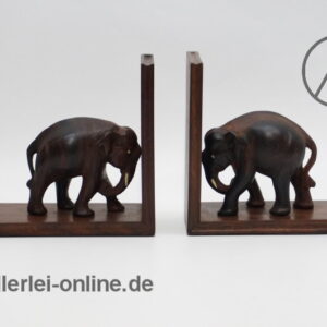 Vintage Elefanten Buchstützen Paar | Figürliche Tierfigur Edelholz Bücherhalter | 60s Mid Century Bookends