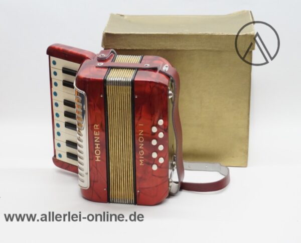 Altes Hohner Mignon I Akkordeon | Rot / Perlrot | 17 Piano-Tasten | 8 Bässe mit Originalkarton