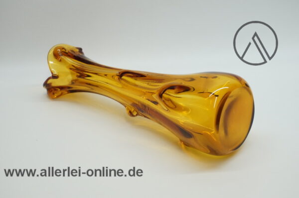 Archimedes Seguso Noppen Vase | Murano Zipfelvase | Vintage Glasvase Murano Italien | Orange/Bernsteinfarben liegend