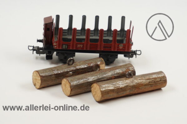 Märklin H0 | Märklin 372 Blech- Rungenwagen mit Bremserhaus und Stammholz Beladung