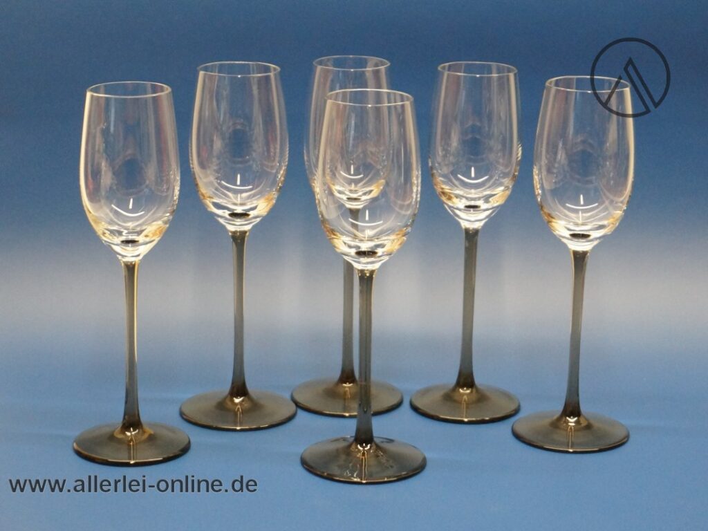 Christinenhütte Maron Sherry-Gläser | 6 Stück Vintage Likör Glas | Rauchglas Gläser | Höhe 18 cm