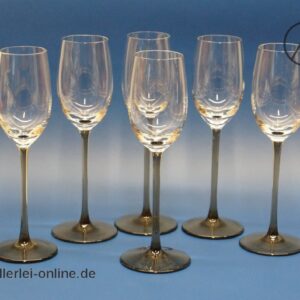 Christinenhütte Maron Sherry-Gläser | 6 Stück Vintage Likör Glas | Rauchglas Gläser | Höhe 18 cm