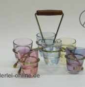 Bunte Schnapsgläser mit Halter | Schnapsglas-Set | Vintage Mid-Century 50-60er Jahre