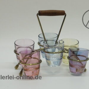 Bunte Schnapsgläser mit Halter | Schnapsglas-Set | Vintage Mid-Century 50-60er Jahre