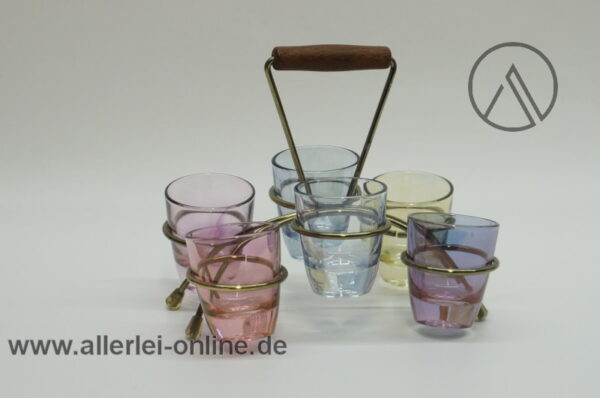 Bunte Schnapsgläser mit Halter | Schnapsglas-Set | Vintage Mid-Century 50-60er Jahre