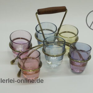 Bunte Schnapsgläser mit Halter | Schnapsglas-Set | Vintage Mid-Century