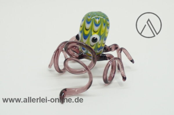 Buntes Glastier | Oktopus - Tintenfisch | Vintage Miniatur Glasfigur | Glaskunst Skulptur