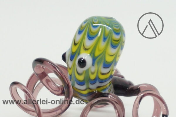 Buntes Glastier | Oktopus - Tintenfisch | Vintage Miniatur Glasfigur | Glaskunst Skulptur vorn