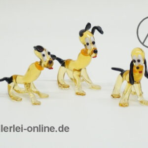 Buntes Glastier | Hunde Trio | Vintage Miniatur Glasfigur | Glaskunst Skulptur