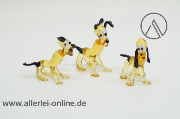 Buntes Glastier | Hunde Trio | Vintage Miniatur Glasfigur | Glaskunst Skulptur