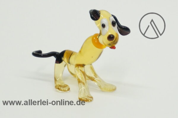 Buntes Glastier | Hunde Trio | Vintage Miniatur Glasfigur | Glaskunst Skulptur eins