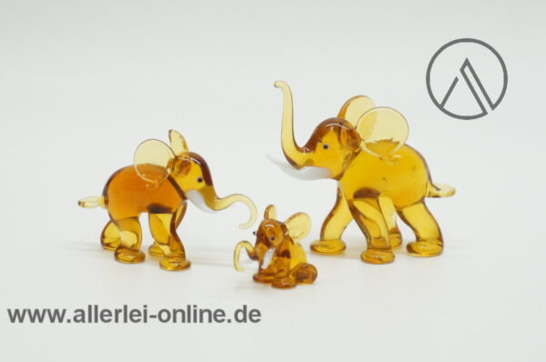 Buntes Glastier | Elefanten - Trio | Vintage Miniatur Glasfigur | Glaskunst Skulptur