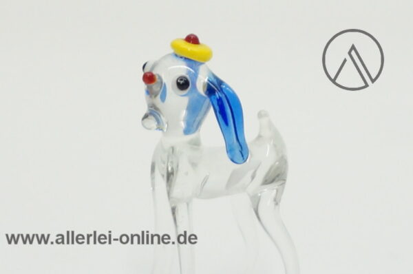 Buntes Glastier | Hund mit Hut | Vintage Miniatur Glasfigur | Glaskunst Skulptur Seite