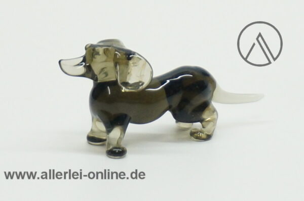 Buntes Glastier | Hund - Dackel, schwarz | Vintage Miniatur Glasfigur | Glaskunst Skulptur Seite