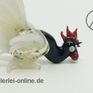 Buntes Glastier | Kampfhahn - Hahn | Vintage Miniatur Glasfigur | Glaskunst Skulptur nah