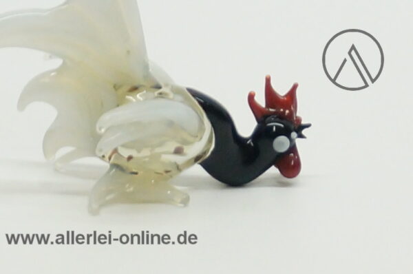 Buntes Glastier | Kampfhahn - Hahn | Vintage Miniatur Glasfigur | Glaskunst Skulptur nah