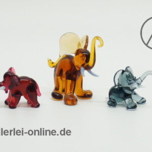 Buntes Glastier | Elefanten - Trio, Bunt | Vintage Miniatur Glasfigur | Glaskunst Skulptur