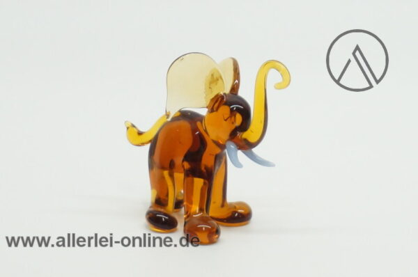 Buntes Glastier | Elefanten - Trio, Bunt | Vintage Miniatur Glasfigur | Glaskunst Skulptur Bernstein