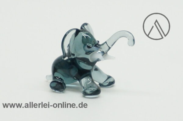 Buntes Glastier | Elefanten - Trio, Bunt | Vintage Miniatur Glasfigur | Glaskunst Skulptur Schwarz