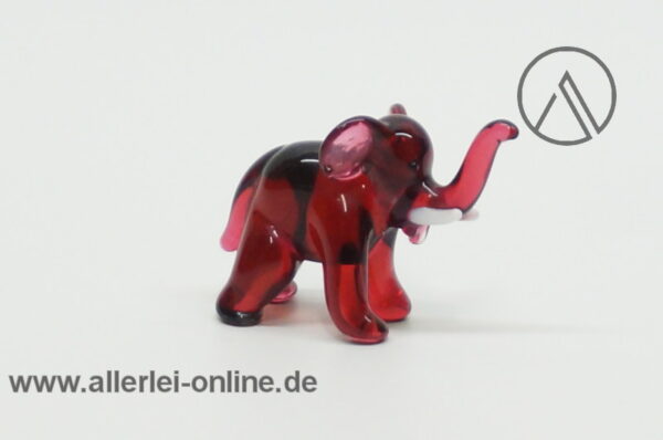 Buntes Glastier | Elefanten - Trio, Bunt | Vintage Miniatur Glasfigur | Glaskunst Skulptur Rot