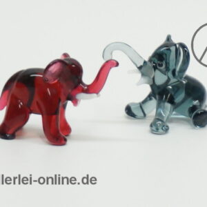 Buntes Glastier | Elefanten - Trio, Bunt | Vintage Miniatur Glasfigur | Glaskunst Skulptur zwei