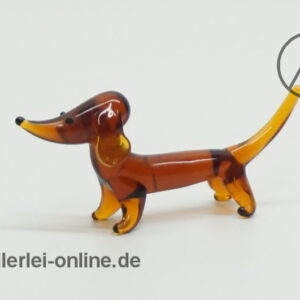 Buntes Glastier | Hund - Dackel ,braun | Vintage Miniatur Glasfigur | Glaskunst Skulptur