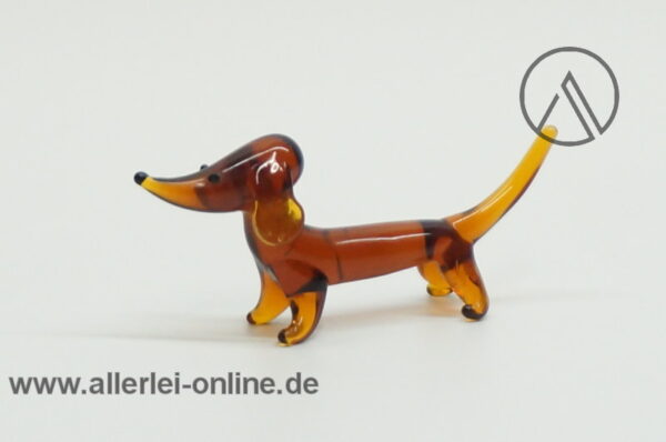 Buntes Glastier | Hund - Dackel ,braun | Vintage Miniatur Glasfigur | Glaskunst Skulptur