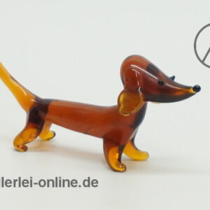 Buntes Glastier | Hund - Dackel ,braun | Vintage Miniatur Glasfigur | Glaskunst Skulptur Seite