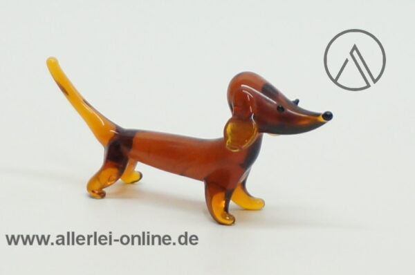 Buntes Glastier | Hund - Dackel ,braun | Vintage Miniatur Glasfigur | Glaskunst Skulptur Seite