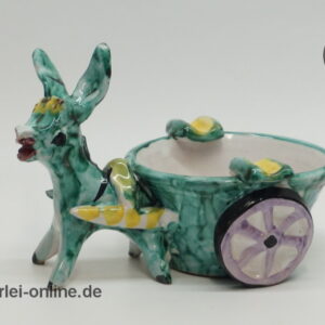 Majolika Italien Keramik Esel mit Wagen Aschenbecher Italy Pottery Ashtray