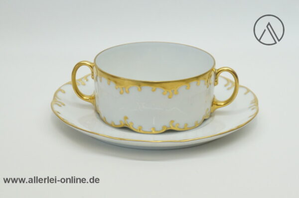 Rosenthal Classic Rose | Porzellan Suppentasse + Untertasse | Monbijou Rokoko mit Goldrand