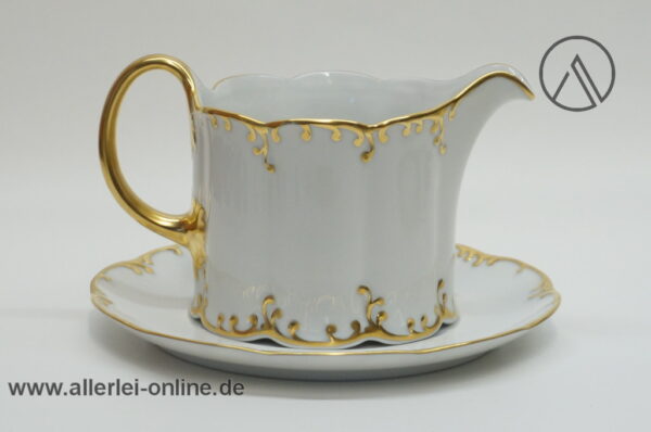 Rosenthal Classic Rose | Porzellan Sauciere mit Unterteller | Monbijou Rokoko mit Goldrand Seite