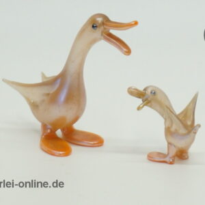 Buntes Glastier | Gans mit Küken | Vintage Miniatur Glasfigur | Glaskunst Skulptur