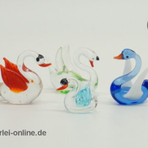 Buntes Glastier | Schwanen Familie Bunt | Vintage Miniatur Glasfigur | Glaskunst Skulptur