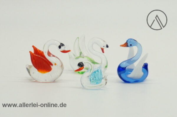 Buntes Glastier | Schwanen Familie Bunt | Vintage Miniatur Glasfigur | Glaskunst Skulptur