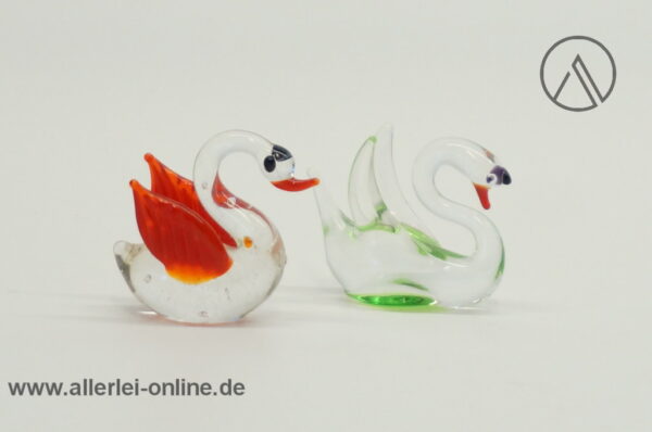 Buntes Glastier | Schwanen Familie Bunt | Vintage Miniatur Glasfigur | Glaskunst Skulptur Zwei