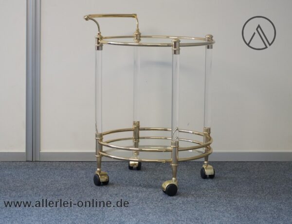 Hollywood Regency Hartvergoldet - Servierwagen | Beistelltisch | Messing und Glas mit Lucite-Stäben | Vintage 70-80er Jahre Barwagen