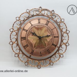 Sunburst Wanduhr mit Junghans Quartzwerk W738 | Vintage 60er Jahre Messing - Kupfer Uhr