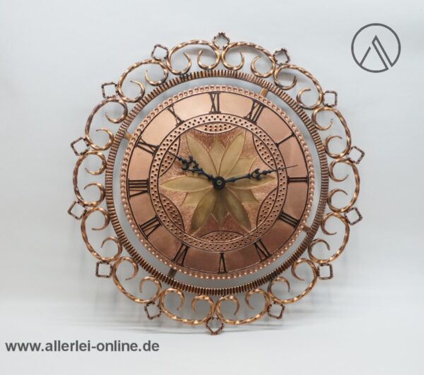 Sunburst Wanduhr mit Junghans Quartzwerk W738 | Vintage 60er Jahre Messing - Kupfer Uhr