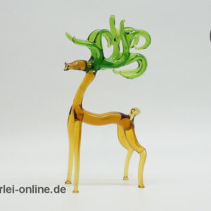 Buntes Glastier | Platzhirsch | großes Geweih | Vintage Miniatur Glasfigur | Glaskunst Skulptur