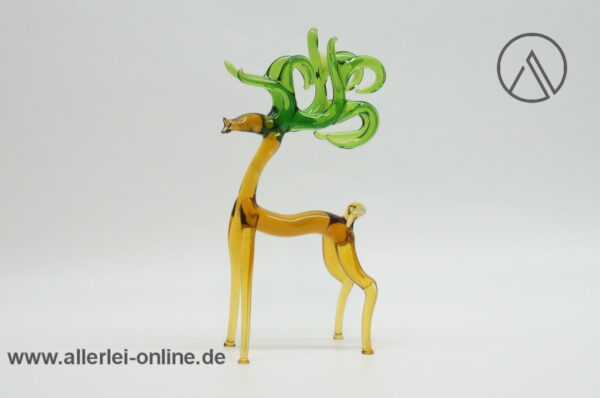 Buntes Glastier | Platzhirsch | großes Geweih | Vintage Miniatur Glasfigur | Glaskunst Skulptur