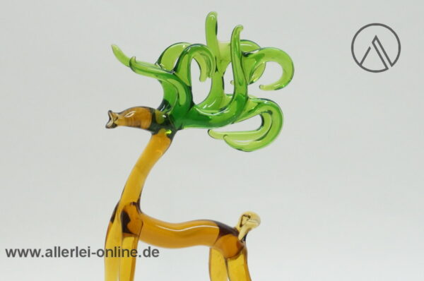 Buntes Glastier | Platzhirsch | großes Geweih | Vintage Miniatur Glasfigur | Glaskunst Skulptur oben nah