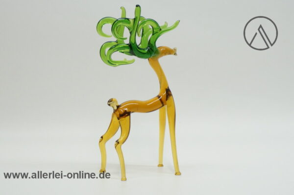 Buntes Glastier | Platzhirsch | großes Geweih | Vintage Miniatur Glasfigur | Glaskunst Skulptur hinten