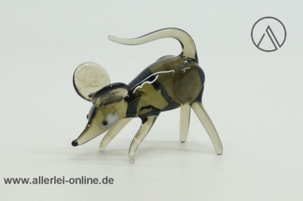 Buntes Glastier | Maus| Rauchglas | Vintage Miniatur Glasfigur | Glaskunst Skulptur