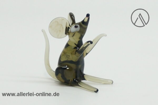 Buntes Glastier | Maus| Rauchglas | Vintage Miniatur Glasfigur | Glaskunst Skulptur vorne