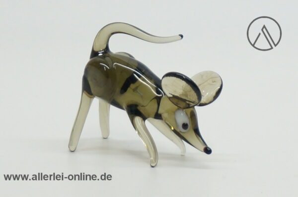 Buntes Glastier | Maus| Rauchglas | Vintage Miniatur Glasfigur | Glaskunst Skulptur seite