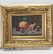 Antikes Stillleben Ölgemälde | Obst Gemälde mit Fliege | Öl auf Leinwand - Signiert ,gerahmt 32 x 26,5 cm