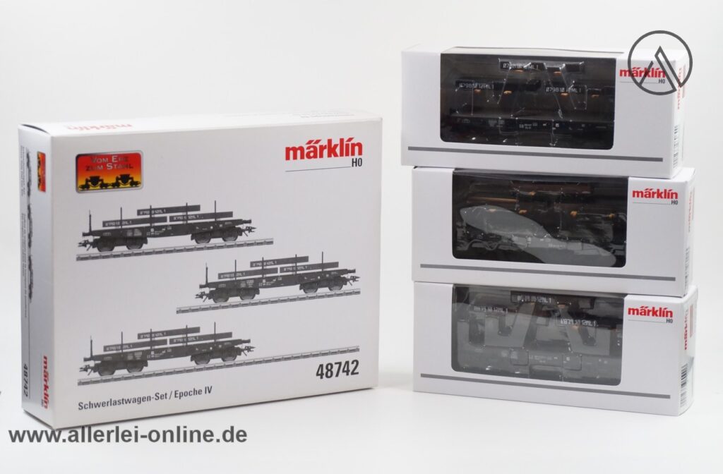 Märklin H0 | 48742 Vom Erz zum Stahl Schwerlastwagen-Set 3-tlg. mit Stahlbrammen | Bauart SSy 45 mit Bremserbühne