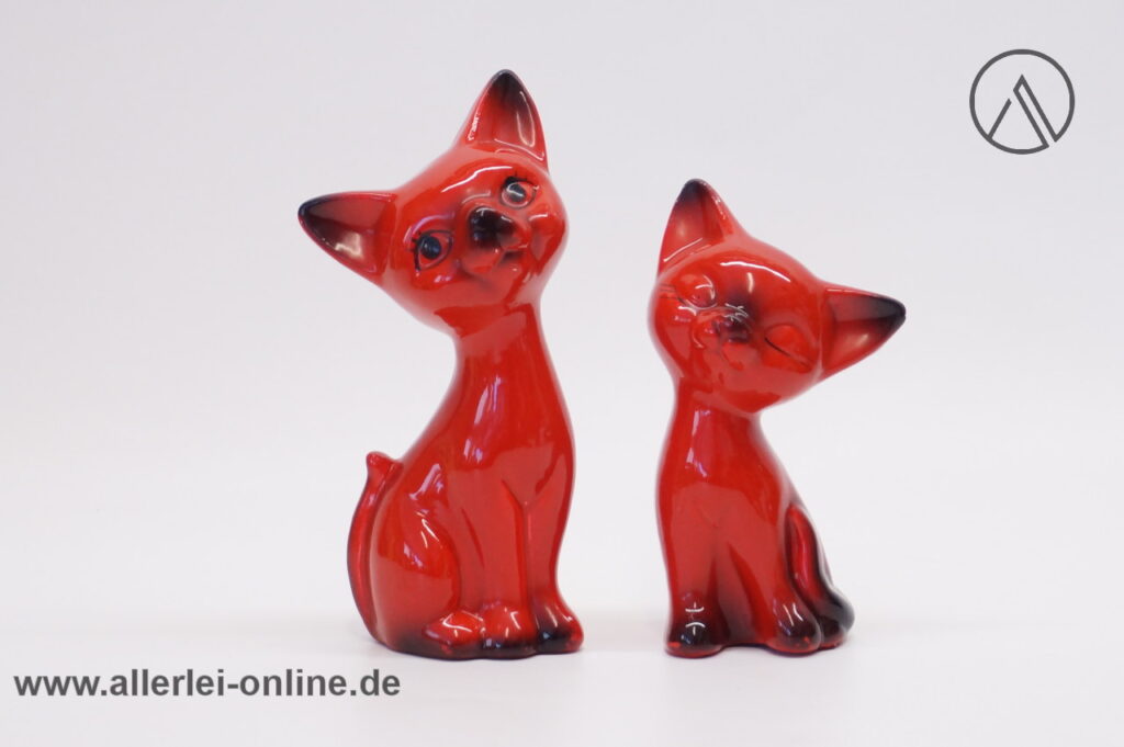 Katzen Paar | Love Cats 70er Jahre | Keramik rot